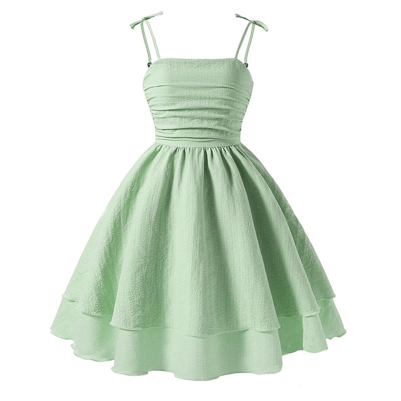 Kids Set Solid Pink Tiered Sling Princess Dress Sweet Style Tween Girls Dress Birthday Party Dating Clothes