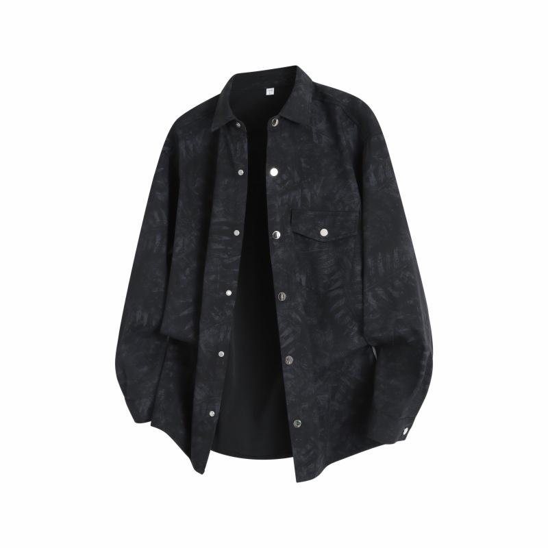 

Осенняя мужская повседневная рубашка с длинным рукавом свободного кроя, мужская рубашка с лацканами с длинным рукавом, куртка 3XL чёрный