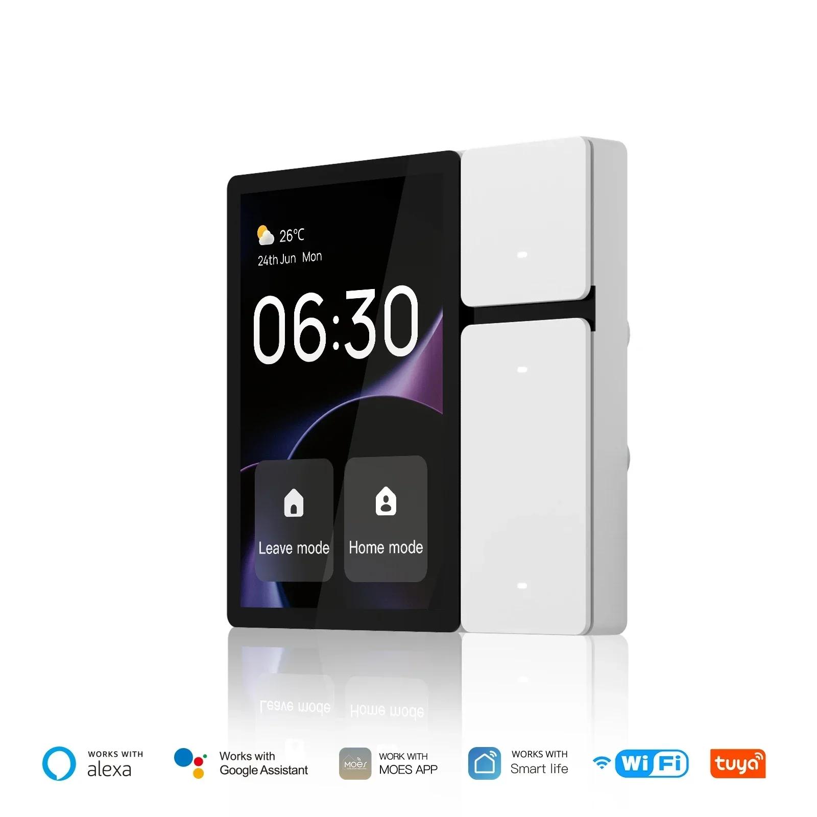 MOES Tuya WiFi 3,5-дюймовая умная панель управления с экраном, 3 реле, 3 физические кнопки, ИК-пульт ДУ, Bluetooth Sigmesh, встроенный хаб MOES