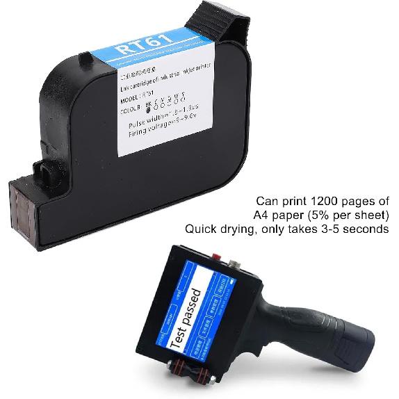 Asixxsix RT61 Ink Cartridge, 42ML Black Ink Cartridge Replacement Quick Dry Ink Cartridge for SC12 SC12T CP12 CP12W SC12KJ 12.7mm Handheld Inkjet