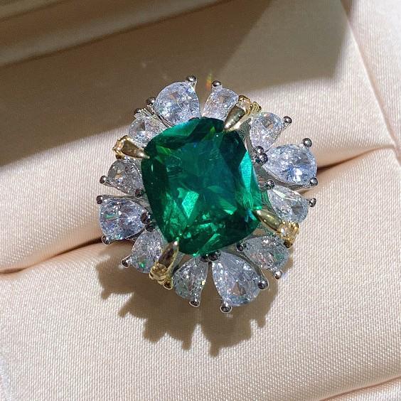Jewelry Ring Female Simulation Emerald Ring Diamond Women'S Ring Main Stone 10 * 12