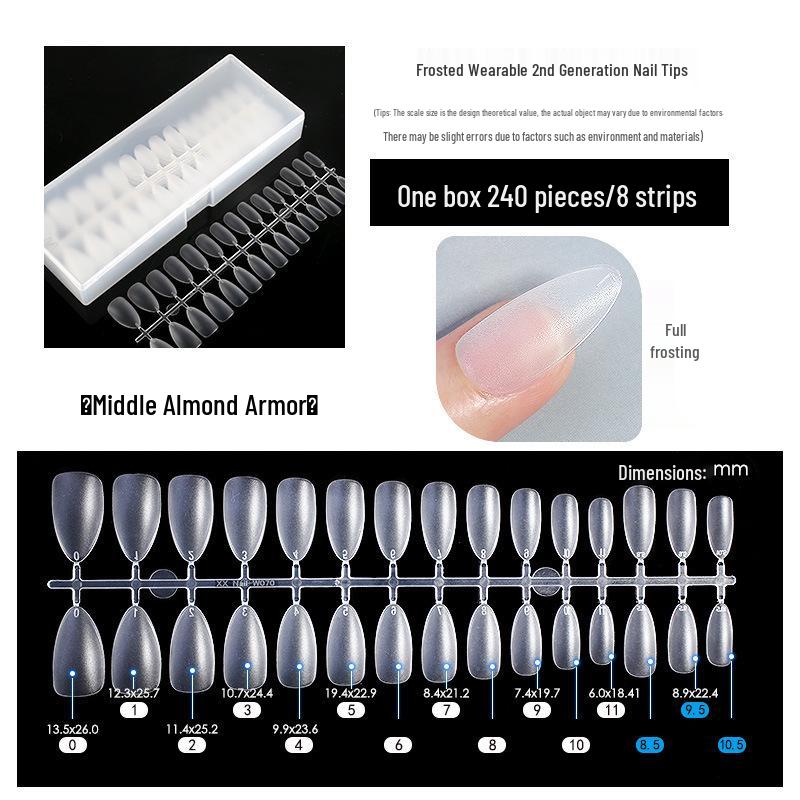 Ultra-Thin Matte Nail Art: Seamless False Nail Tips, Full/Half Cover, 240-Piece Box.