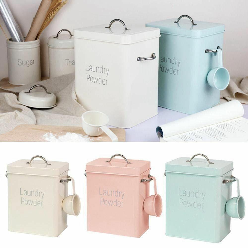 Lid Covered Tin Box Removable Washing Powder Box Laundry Container Washing Dispenser Sealed Box