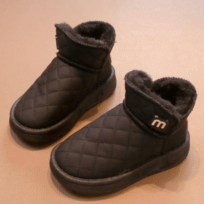 Girls' Plush and Thick Snow Boots Children's Warm Cotton Shoes Boys' Black Fur Short Boots