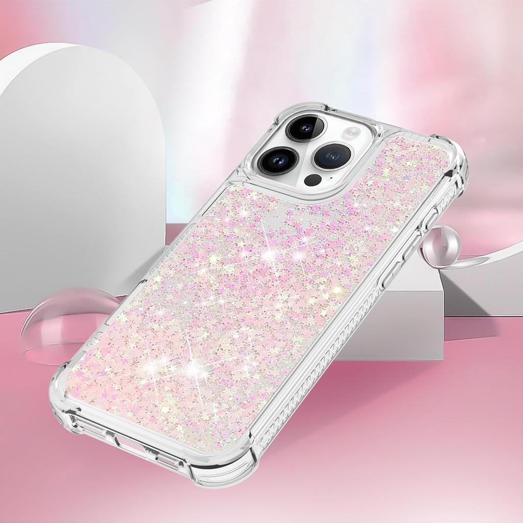 Case for iPhone 16 Pro Max Case Glitter Cute Bling Love Quicksand Clear Soft TPU Girls Women Stylish Bumper Shockproof Protective Cover for iPhone 16