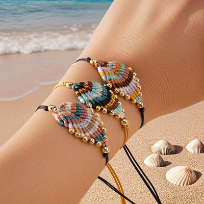 A Colorful Handmade Woven Leaf Bracelet In Bohemian Style for Women, Perfect for Casual Vacation Wear, Ideal for Surfers