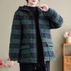 Women Autumn Winter Plaid Retro Hooded Parkas Design Casual Padded Jackets