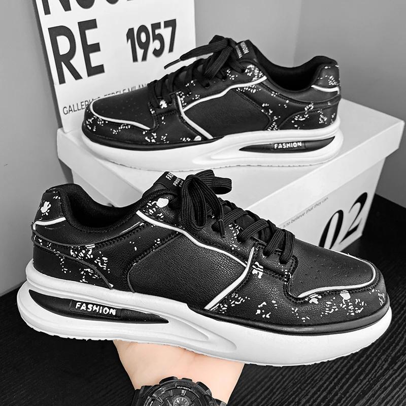 

2024 Новые мужские универсальные туфли на толстой подошве, модные повседневные туфли из сверхтонкой кожи, новые трендовые спортивные туфли Star, размер 39-44 44 чёрный