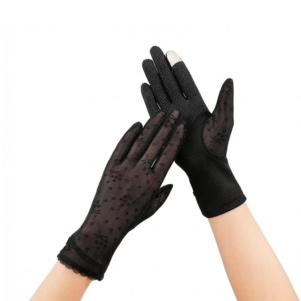Fashion Lace Sunscreen Gloves Anti-Slip Thin Ice Silk Gloves Skirt Edge Sun Protection Anti-UV Gloves for Women Female Lady