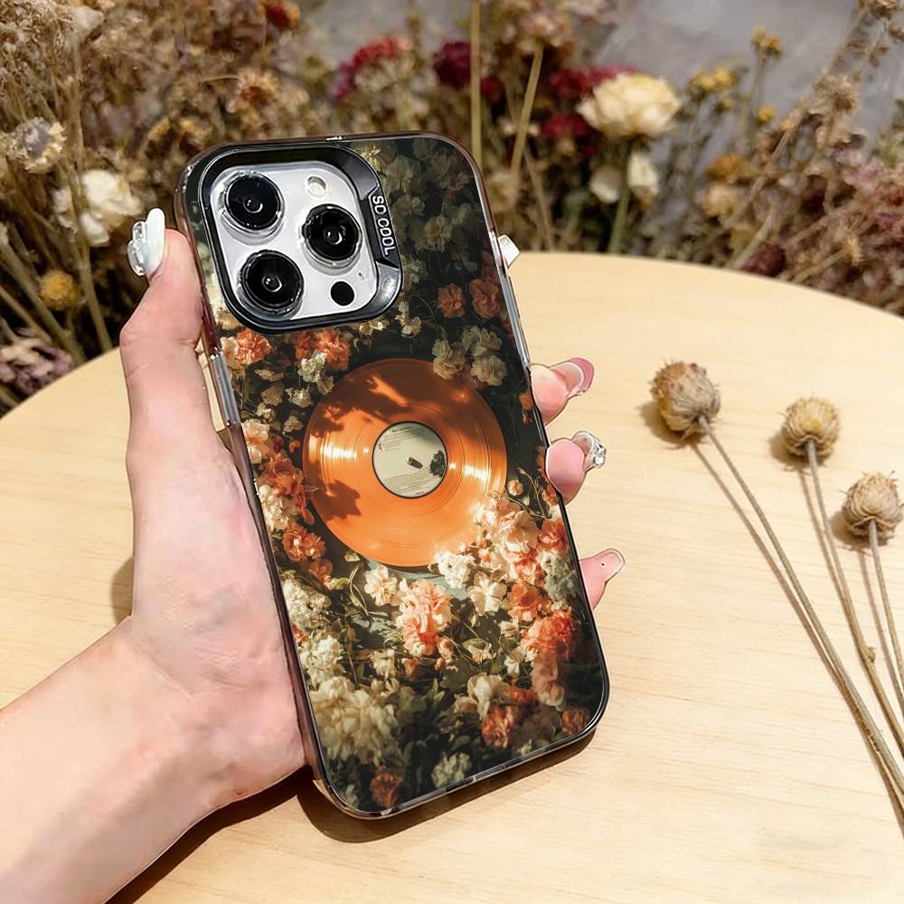 

Flower Record Phone Case For iPhone 17,16,15,14,13,12,11 Plus,Pro Max,XS,Colorful Silver Black Cover iPhone12ProMax