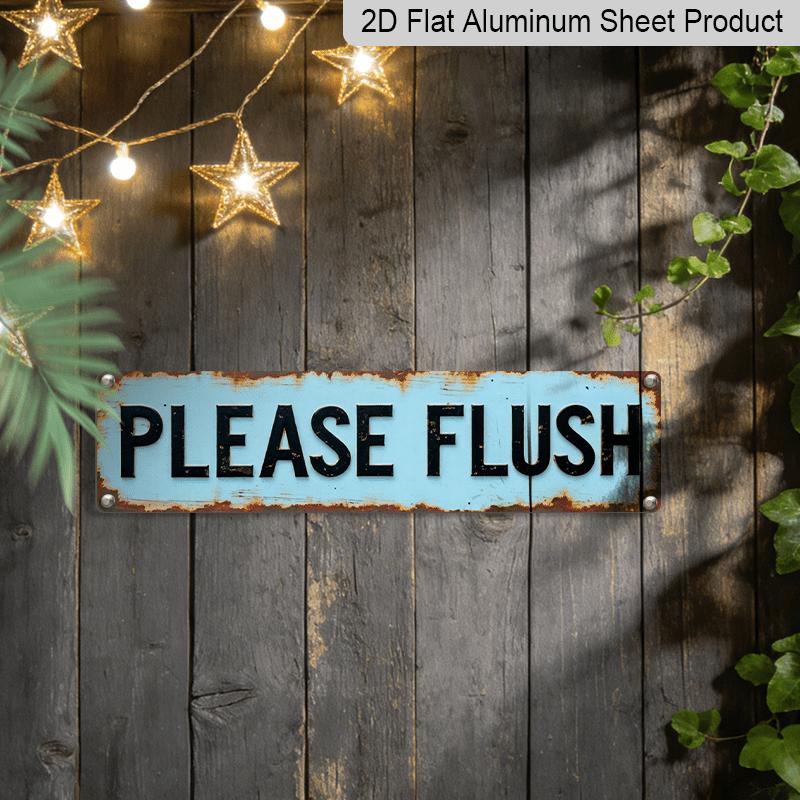 2D Flat, 1pc Rustic "Please Flush" Aluminium Decorative Sign - Vintage Bathroom Decor with Distressed Blue Background & Black Text, 15.7×3.94inch