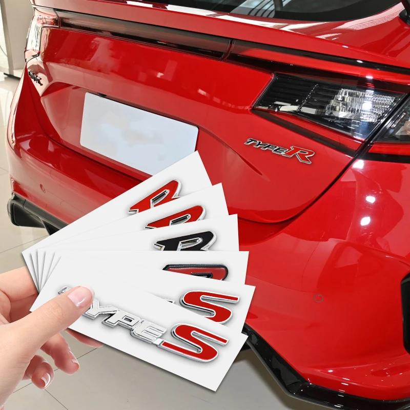 FIQ1 3D Metal Types Type S R Logo Letters Car Trunk Badge Decal For Honda S Fit City Civic Accord CRV HRV Emblem Sticker Accessories