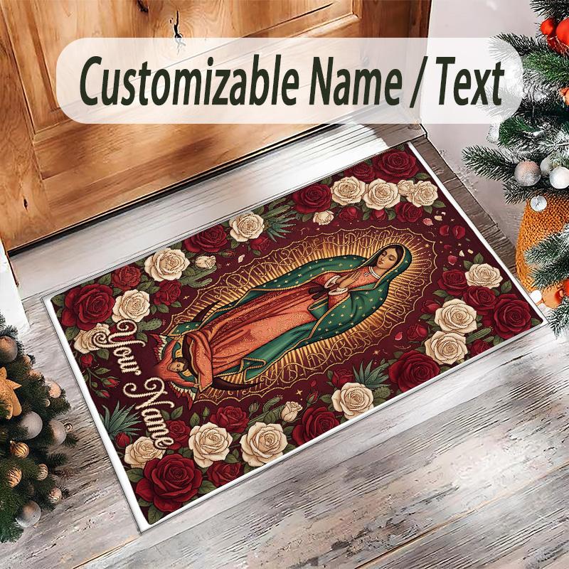 Rainbow Theme Crystal Velvet Floor Rug Personalized Custom Name Text Warm Carpet Home Decoration