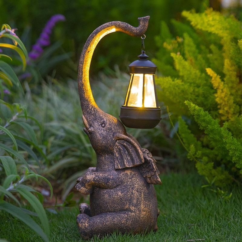 Vanntett Utendørs Solcelle Hagebelysning Elefant Hengende Lampe Dekorasjon Dyr Resin Håndverk Hage Gård Plen Lampe