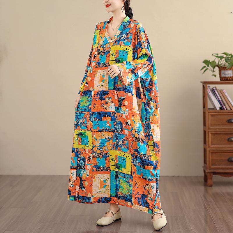 DIMANAF Women Plus Size Spring Summer Long Dress Loose Basic Vintage Oversize Long Sleeve Maxi Floral New 2026