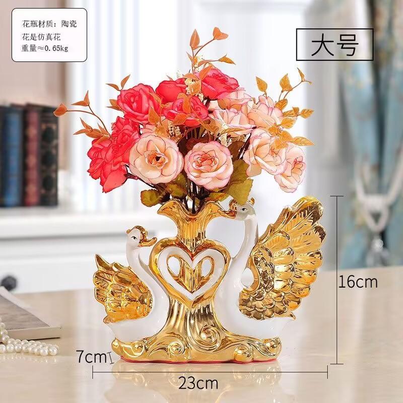 Gold-plated Swan Wedding Gift Ceramic Vase Ornaments Home Furnishing Decoration Crafts Livingroom Creative TV Table Figurines