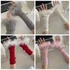Lace Y2K Warm Sleeves Elastic Fingerless Gloves Fashion Feather Knitted Arm Warmers  Lolita