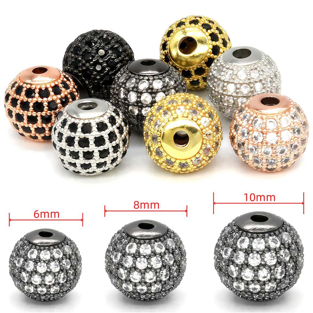 5 Stück Messingperlen Schmuckherstellung Strassbesetzt Zirkon Abstandshalterperlen 6-10mm für Charms Halskette Armband DIY
