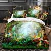 Funda nórdica de bosque de hadas y setas, juego de cama de planta de hongo de dibujos animados liliputiense mágico, funda de edredón de poliéster de jardín de fantasía