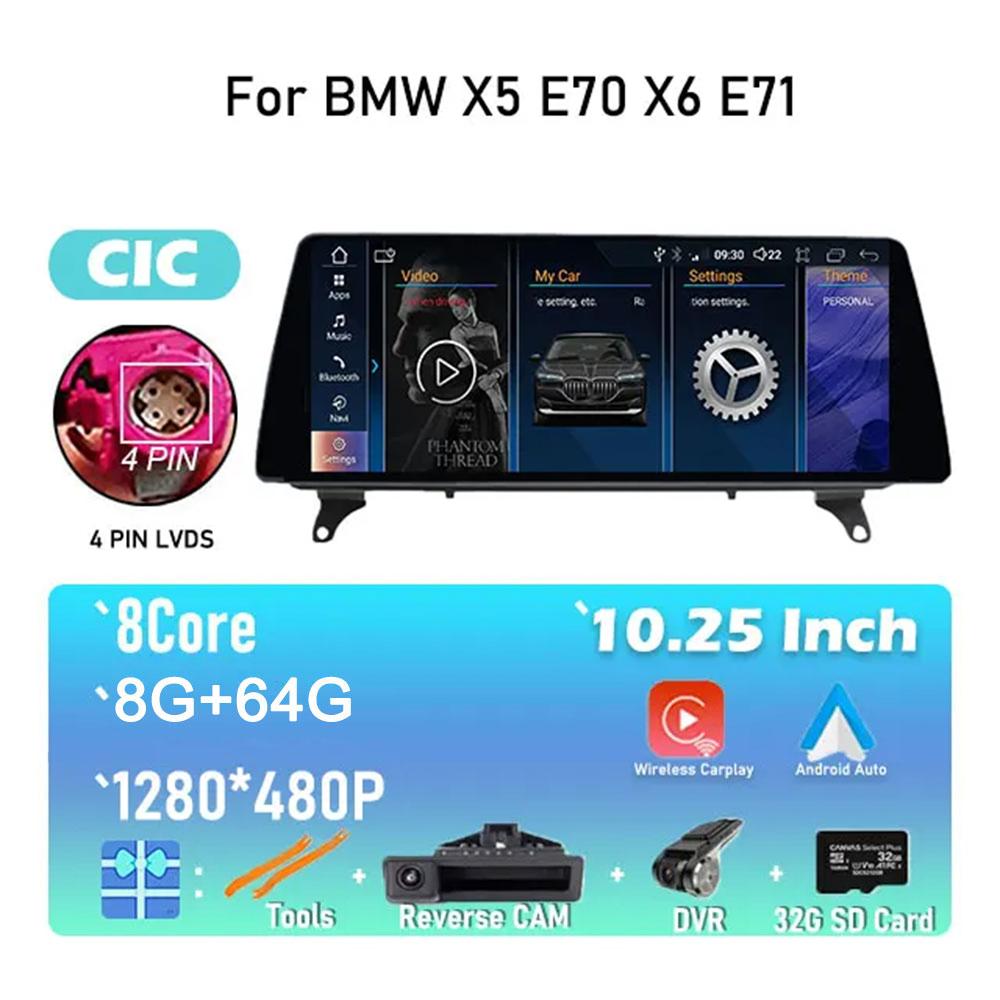 For BMW X5 E70 X6 E71 CCC / CIC System 10.25" IPS Screen Android 14 Car Video Player Multimedia Radio Stereo GPS Navigation