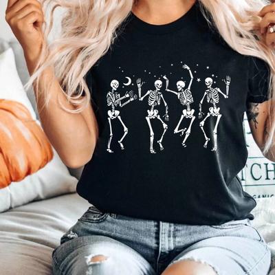 T-shirt Halloween Fête d'Halloween Chemise Squelette Dansant T-shirt Halloween Drôle Squelettes Joyeux Halloween T-shirt