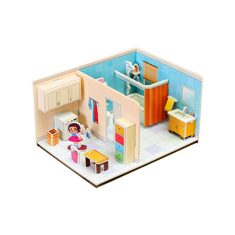 3D Paper House Stereo Puzzle Kindergarten School DIY Handmade Educational Assembly Toy For Girls Kids WL-1690-7