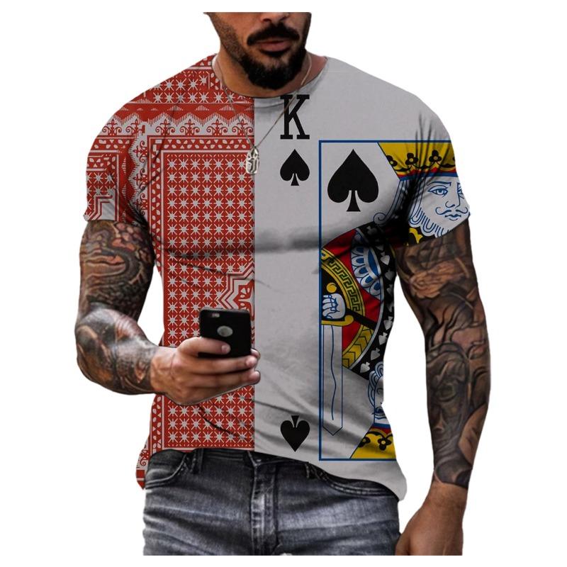 Playing Cards 3D Printing Summer Men's Personality T-Shirt Shirt Hip Hop Trend Large Size Short Sleeve Casual Fashion Sports Top