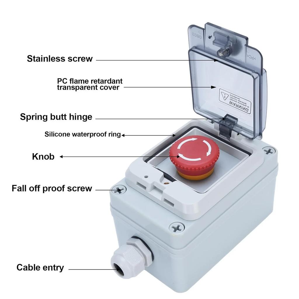 Emergency Stop Button with Box IP67 Water Proof Shut Off Push Button Switch for Indoor and Outdoor Emergency Stop  Box
