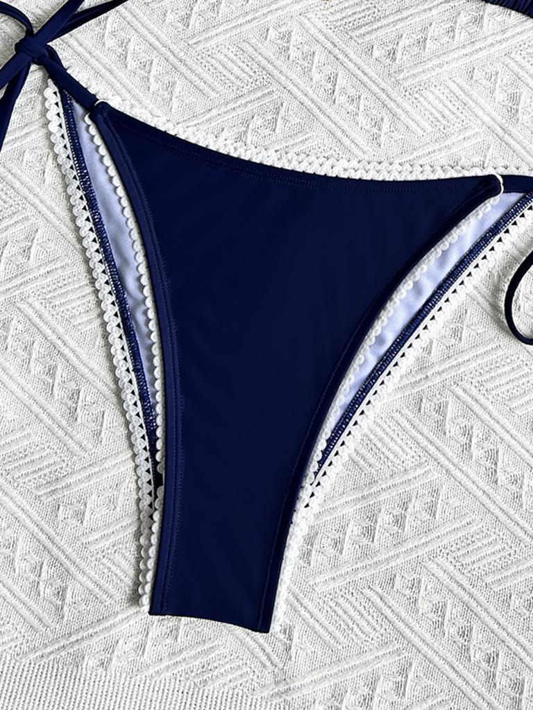 Einfarbiger Spitzenbesatz zum Binden Sexy Bikini Split Badeanzug Damen