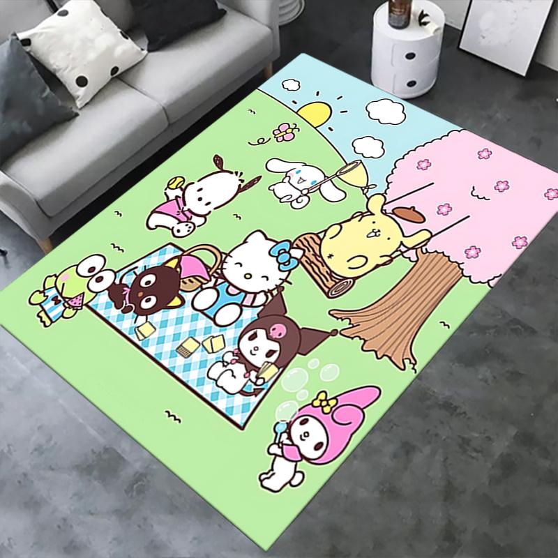 Office Rug Hello Kitty, Picnic Anti-Slip Rug, Machine Washable for Living Room, Bedroom, Office, Multiple Sizes, Bedroom Mat, Decorative Mat, Durable