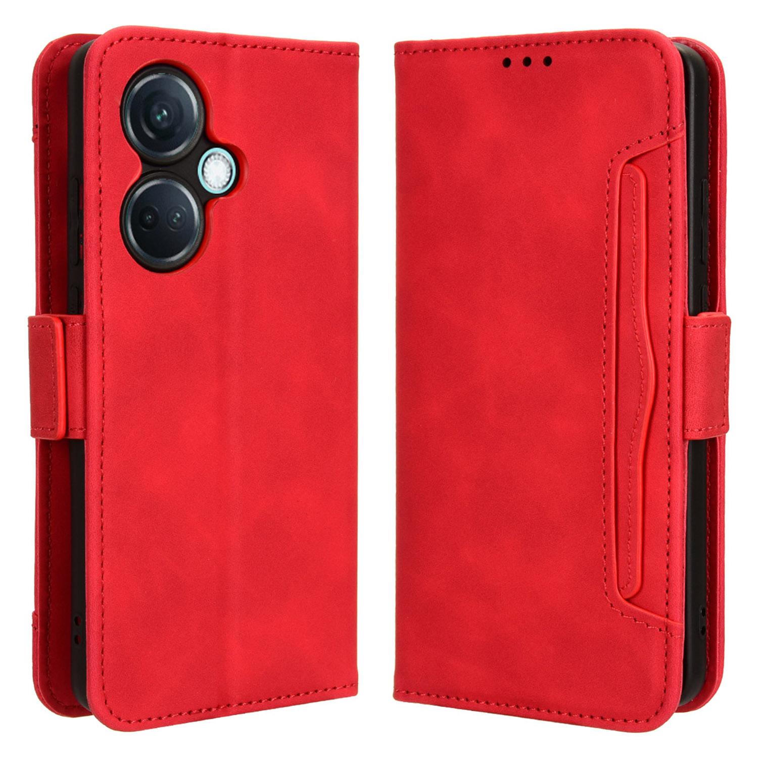 

For OnePlus Nord CE3 5G/Oppo K11 5G PU Leather Wallet Phone Case Shockproof Stand Cover with Multiple Card Holder Red