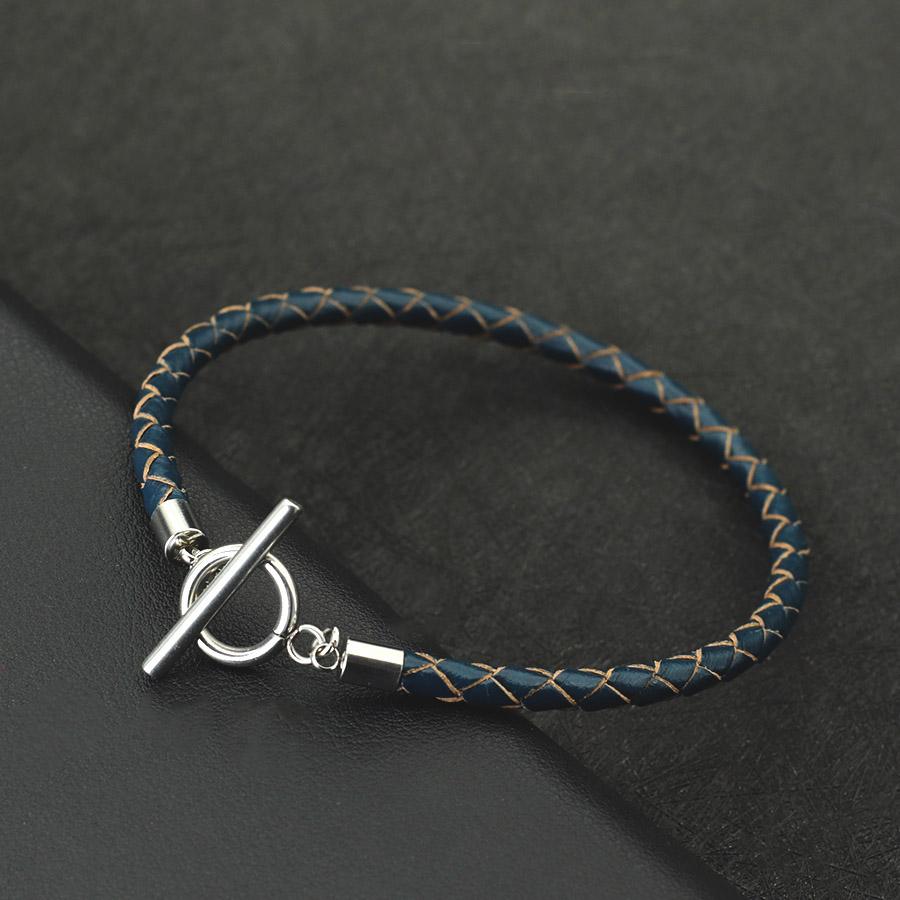 Fashion Mens Genuine Leather Bracelet Stainless Steel OT Buckle Bangle 4mm Thin Braided Pulsera De Cuero Red Wrap Braslet Joias