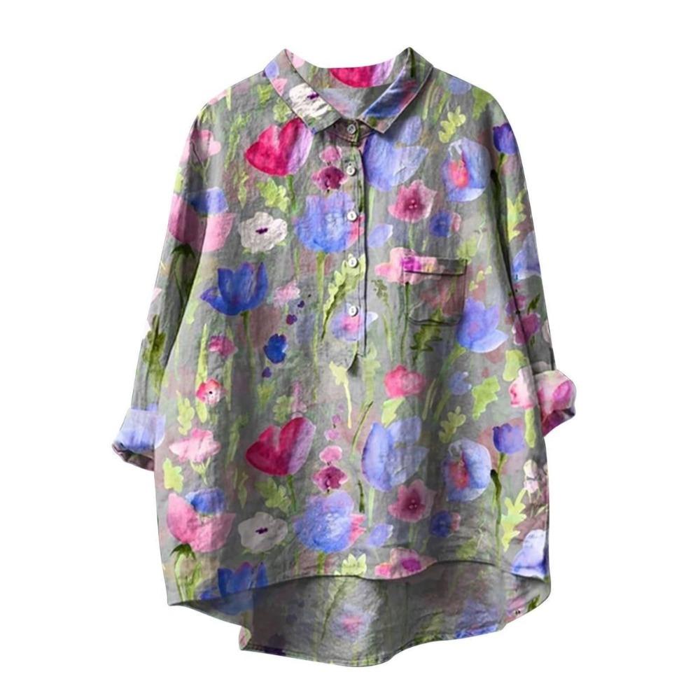 Stampa Floreale Vintage Deliziosa Camicia Casual in Lino
