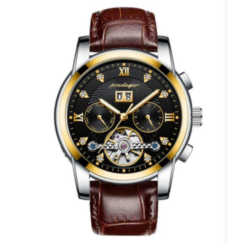 Novo Relógio Mecânico Automático Masculino À Prova D'água Luminoso Calendário Relógio Roda Voadora Estilo Empresarial Sem Fecho