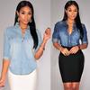 Womens Denim Jeans Shirt Tops Long Sleeve Button Jacket Plus Sizes