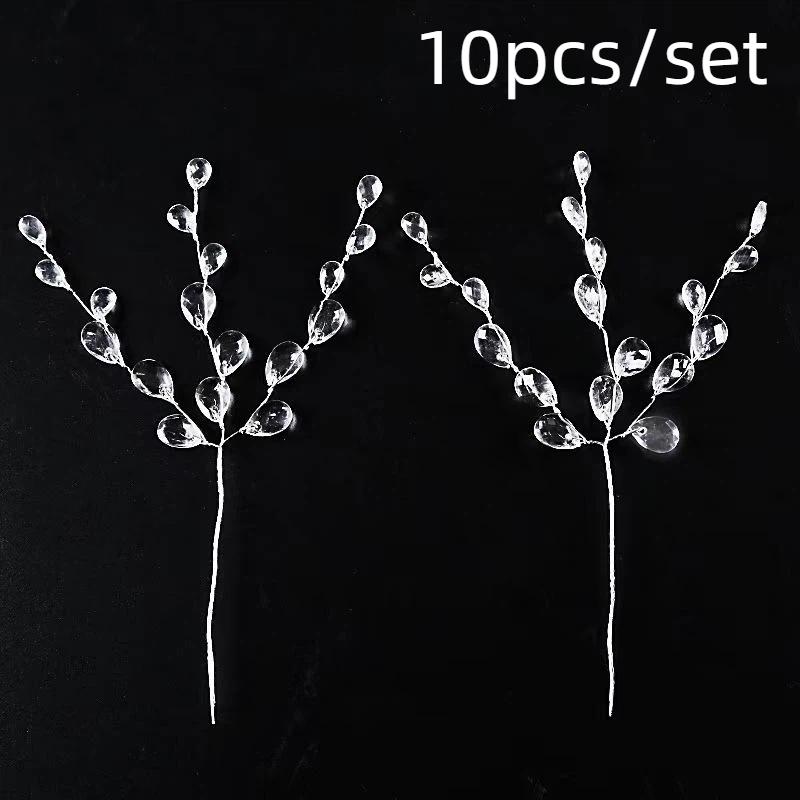Elegant Acrylic Crystal Drop Flower Twig Picks 10Pcs for Wedding Bridal Bouquet Embellishment Use