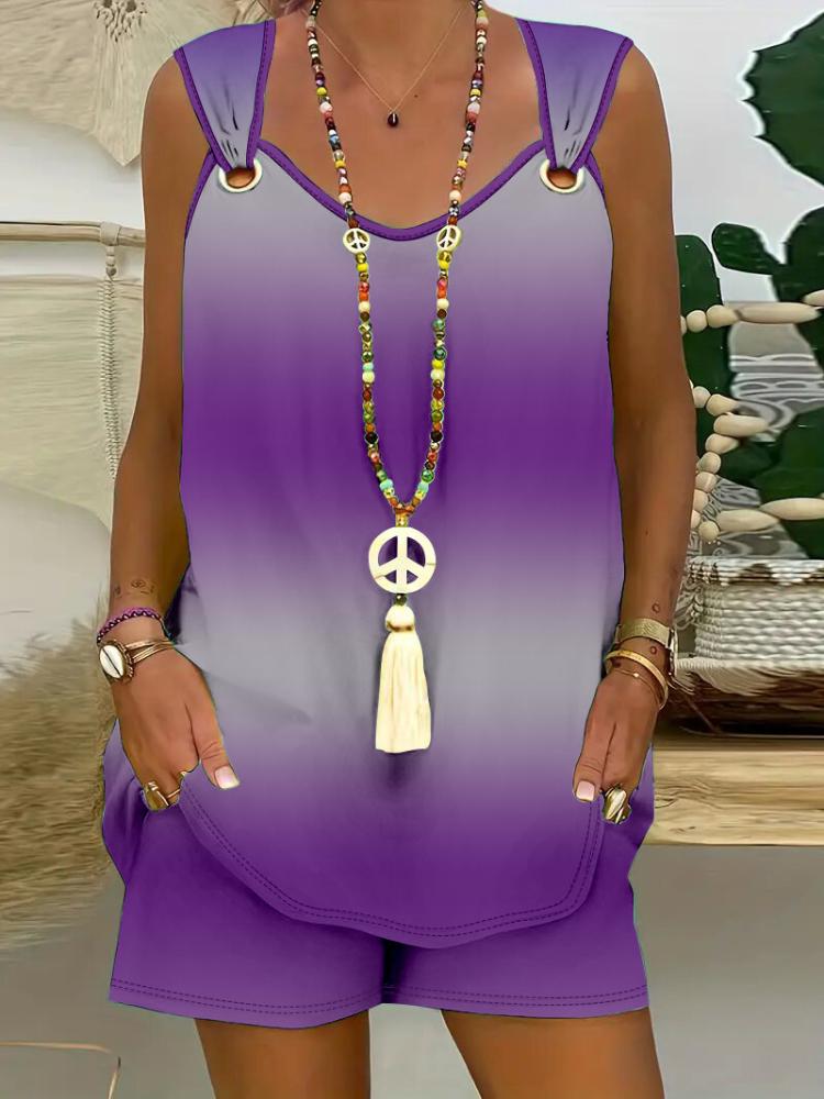 

Женский комплект без рукавов с градиентным цветом, повседневный летний наряд, эластичная удобная посадка 3XL фиолетовый