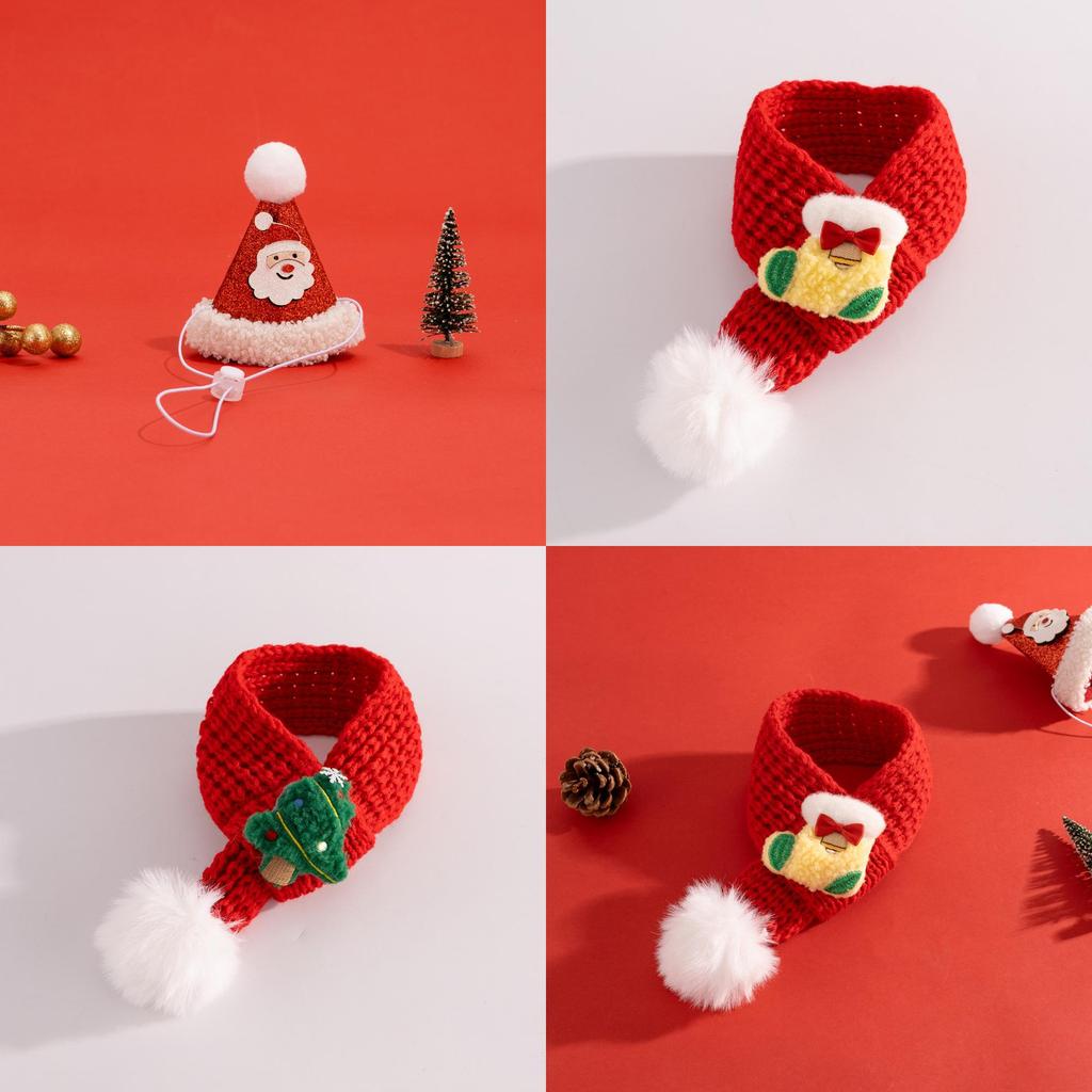 Weihnachts-Haustierschal- und Hut-Set mit Cartoon-Rentier für kleine Hunde und Katzen