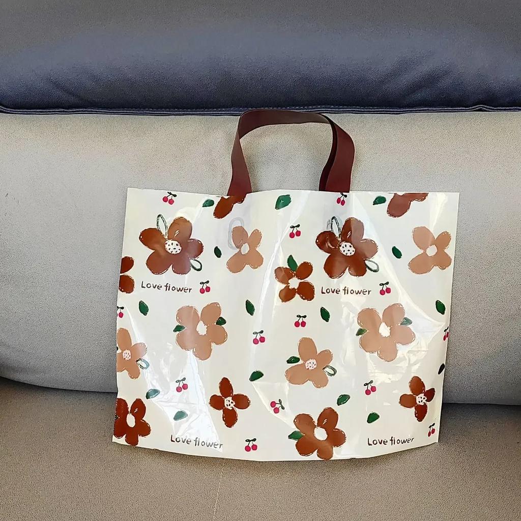 50piece Coffee Flower Clothing Storage Bag Thick Plastic Hand-held Shopping Bags Gift Packing For Children's Clothing Tote Pocke