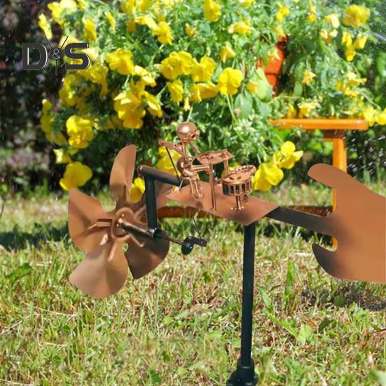 Schlagzeuger-Windmühle, Gartendekoration, wetterbeständig, handgefertigt, Metall, Percussionist, Musik-Windmühle, Statuen, Ornament