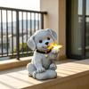 Garden Dog Statue with Solar Butterfly Light Small Resin Puppy Sculpture Outdoor Waterproof Solar Powered Animal Figurine for Yard Patio Lawn