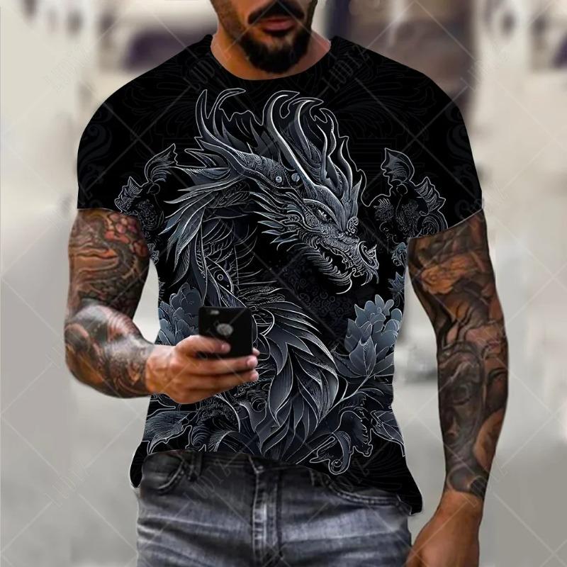 

Men s Dragon T-shirt Fashion 3d Printed T Shirt Animal Pattern Short-sleeved Oversized Streetwear XXS