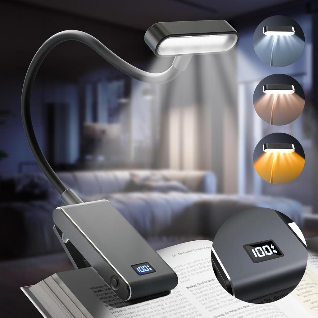 Aluminum Rechargeable Reading Light 3 colors 3 brightness Clip On Mini Book Light Small Read Night Lamp Study Reading Book Lamp