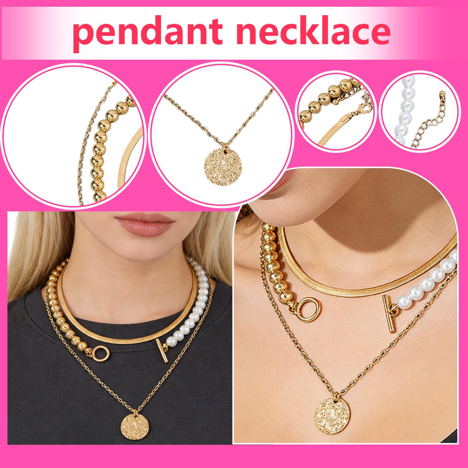 

Ladies Geometric Circular Neck Chain Alloy Water Diamond Tassel Pendant Necklace One Size