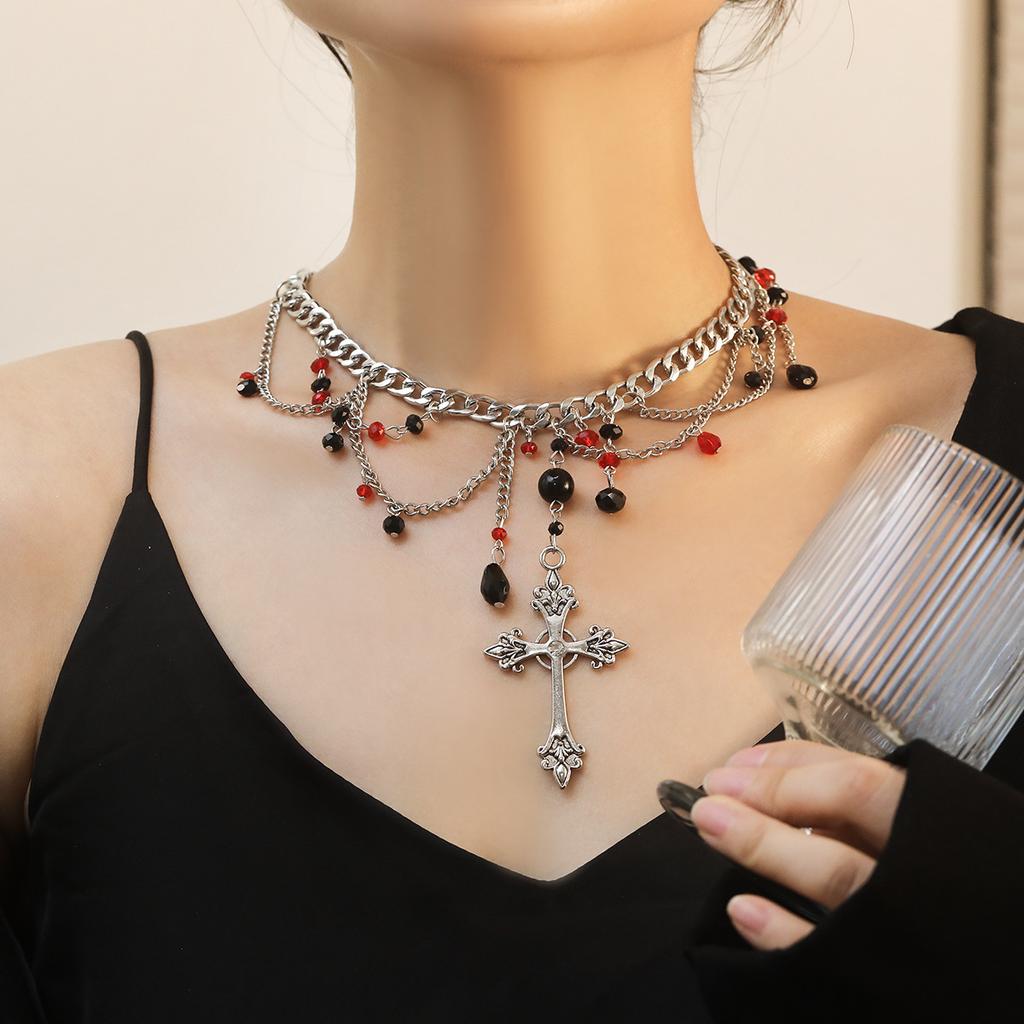 Hip Hop Halskette Kreuz Anhänger Dunkle Schlüsselbein Kette Gothic Süß Cool Halskette Nische