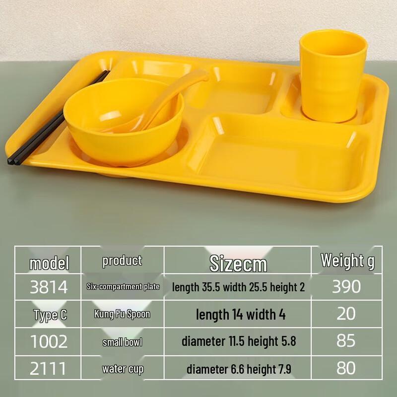 A5 Melamine Rectangular 6-Compartment Divided Canteen Tray - 5 Piece Set