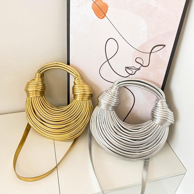 Stylish Gold Shoulder Bag French-inspired Handcrafted Woven Crossbody For Women