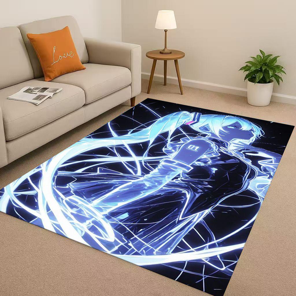 3D Kawaii M MIKU Music Cartoon Girl Living Room Non Slip Area Rug Carpet for Bedroom Playroom Sofa,Easy Clean Home Decor Doormat