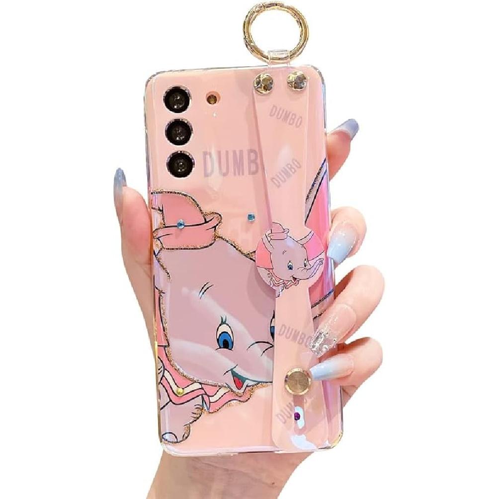 for Samsung Galaxy S20 FE Case 6.5  Sparkle Bling with Strap Stand Cute Pattern IMD Design Silicone Shockproof Protective Glitter Cases Cover for Pink Dumbo