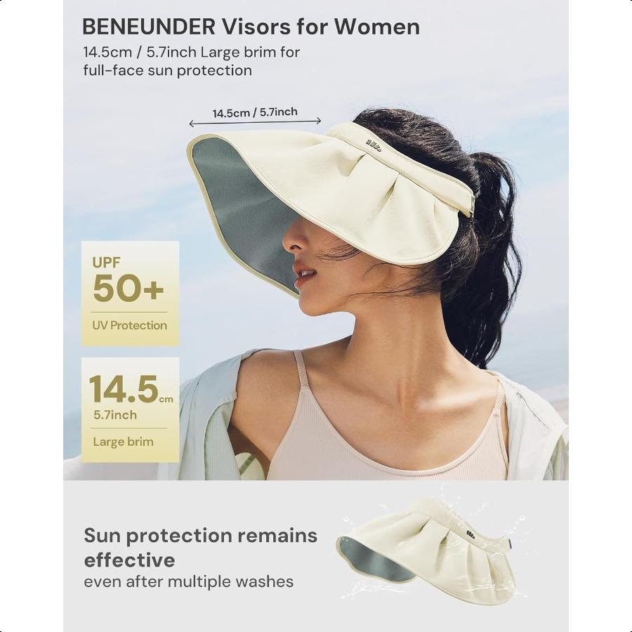 

BENEUNDER Шляпы-ракушки от солнца для женщин с широкими полями, складные, с защитой от УФ-излучения UPF50+, козырьки для активного отдыха, путешествий, отпуска United States